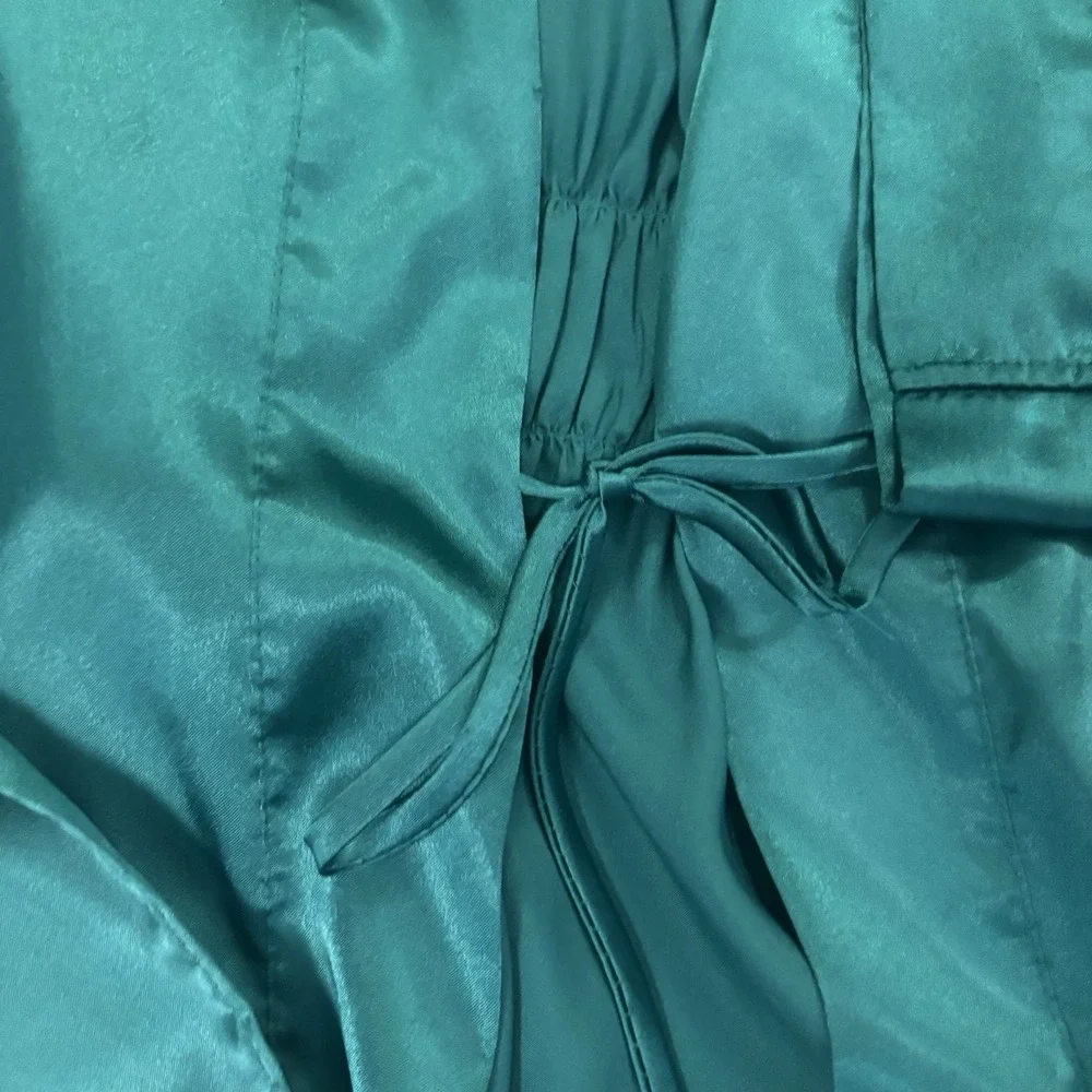 Vintage Victoria's Secret Gold Label Teal Jewel Green Satin Floral Robe Size O/S